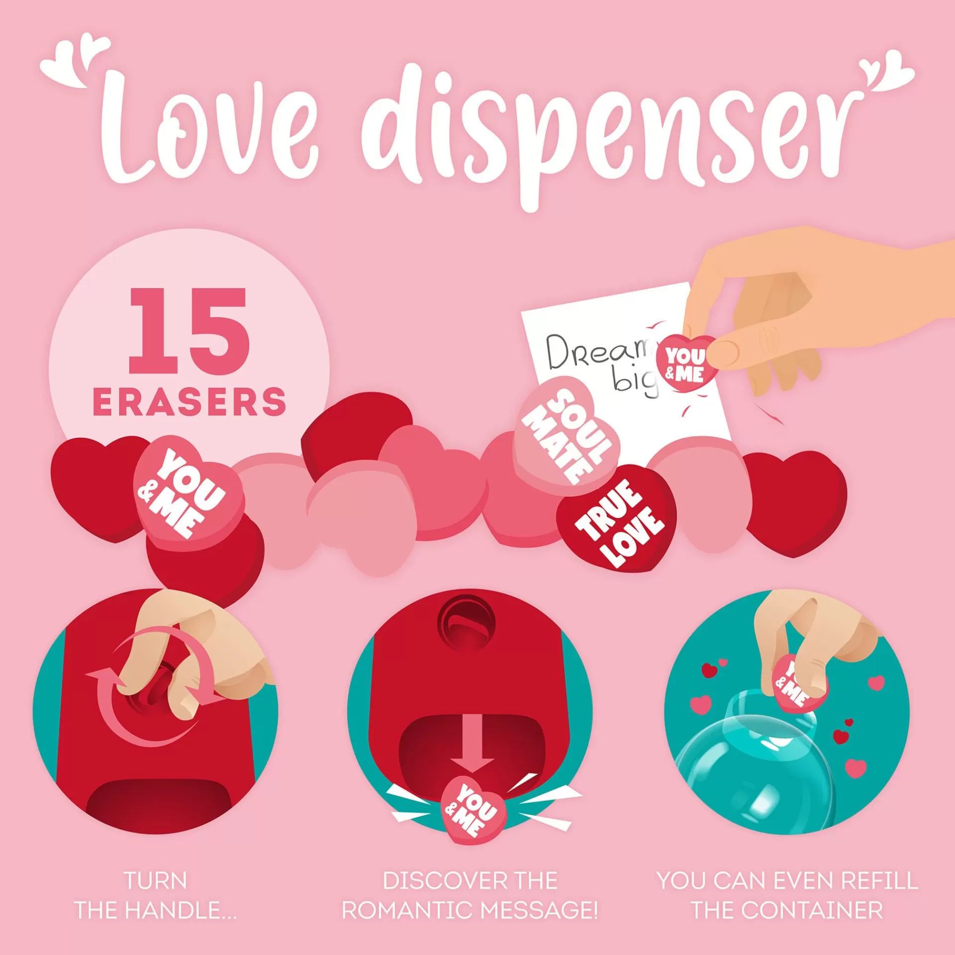 Legami Milano Mini Distributore Gomme per Cancellare - Love Dispenser- Gomme E Correttori