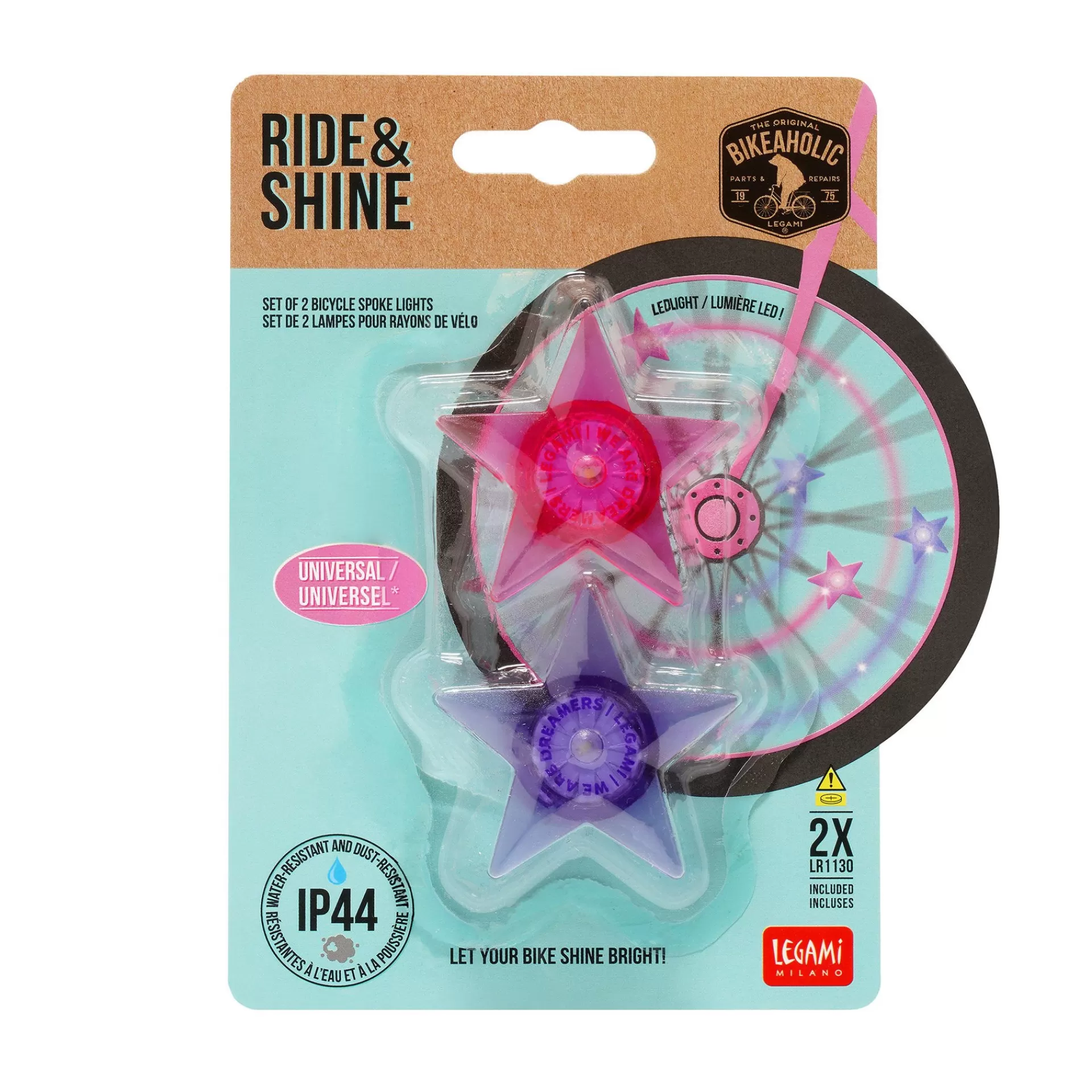 Legami Milano Set di 2 Luci Per i Raggi Della Bicicletta - Ride & Shine- Accessori Bici