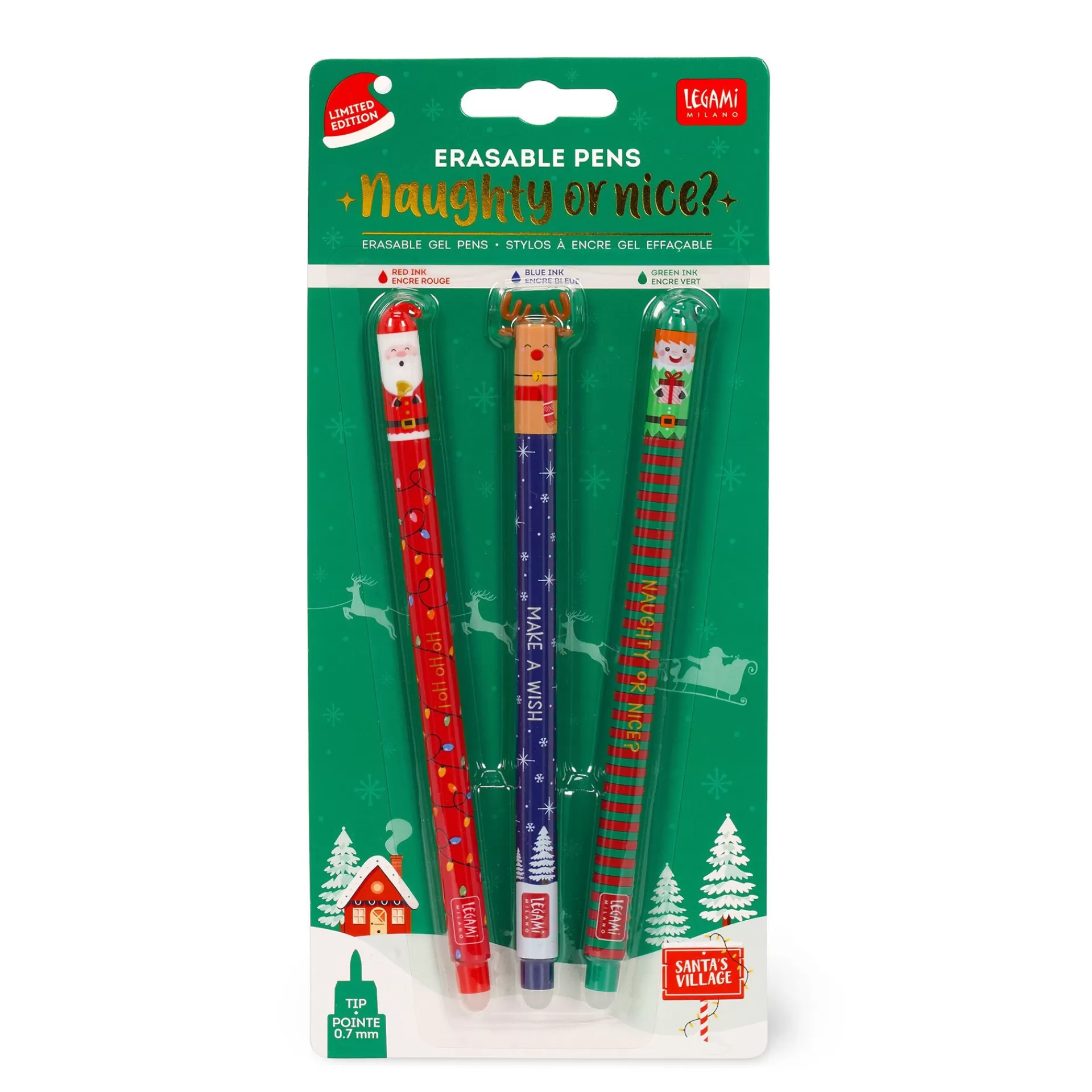 Legami Milano Set di 3 Penne Gel Cancellabili - Erasable Pen- Accessori Natalizi | Accessori Per Confezioni Regalo