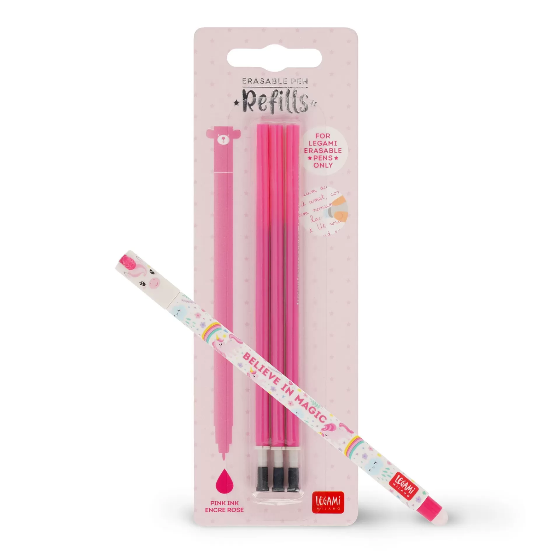 Legami Milano Set Penna Cancellabile Unicorn con Refill Rosa- Refill Penne Cancellabili | Penne Cancellabili
