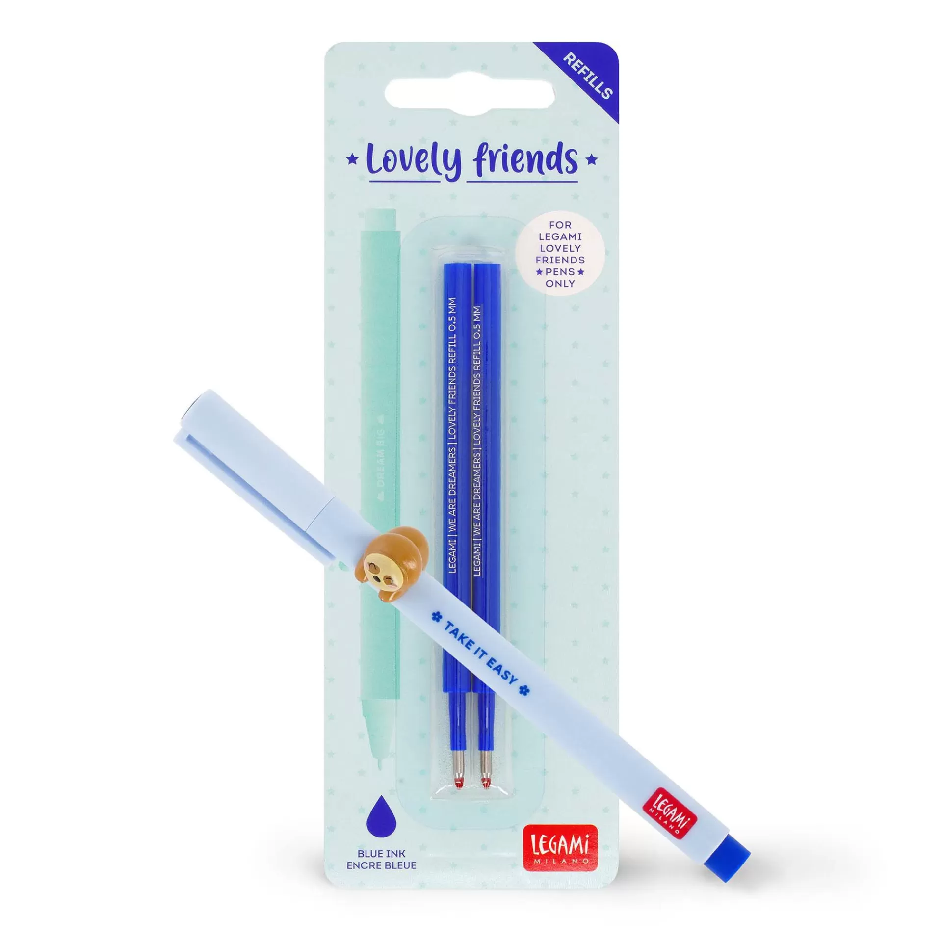 Legami Milano Set Penna Lovely Sloth con Refill Blu- Refill Penne Lovely Friends | Penne A Sfera E Gel