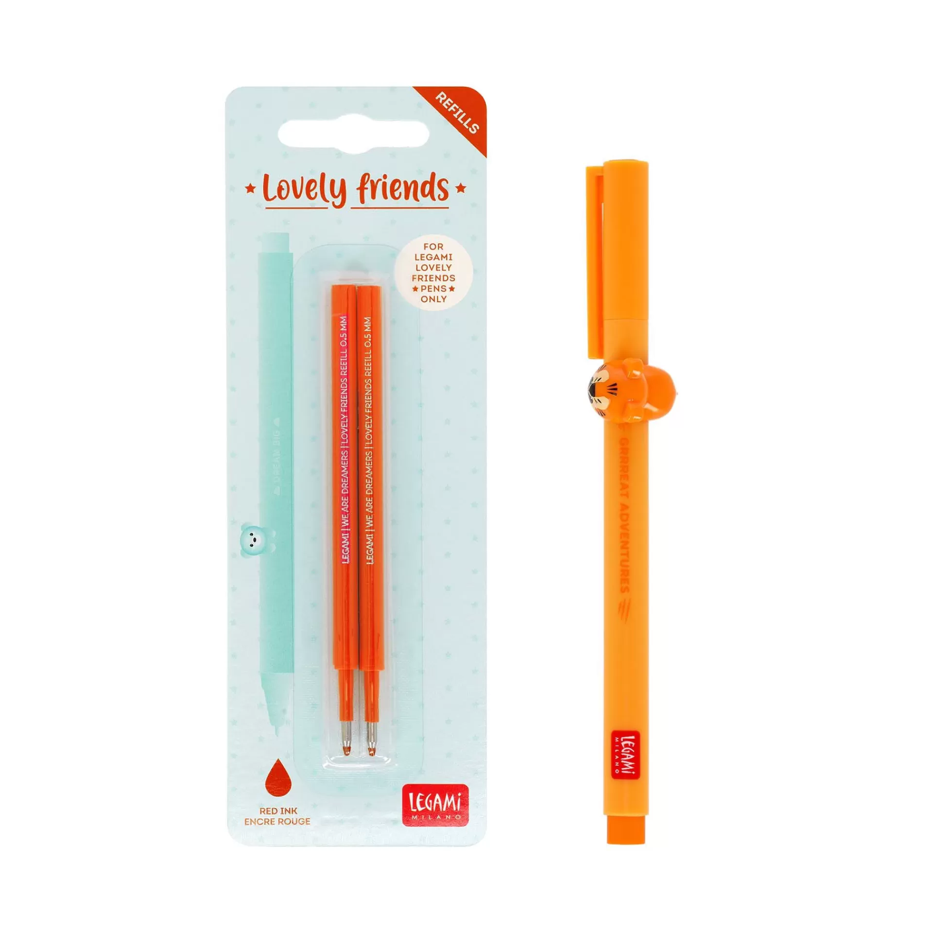 Legami Milano Set Penna Lovely Tiger con Refill Arancione- Refill Penne Lovely Friends | Penne A Sfera E Gel